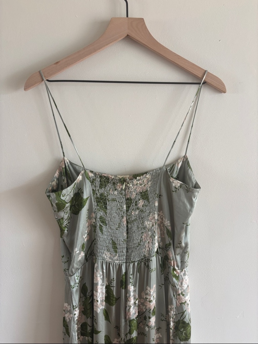 Reformation• 100% silk - sage green maxi dress with creamy white flowers. - Picture 3 of 7